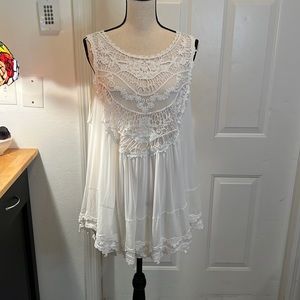 Indigo Thread White Crochet &Mesh sleeveless top